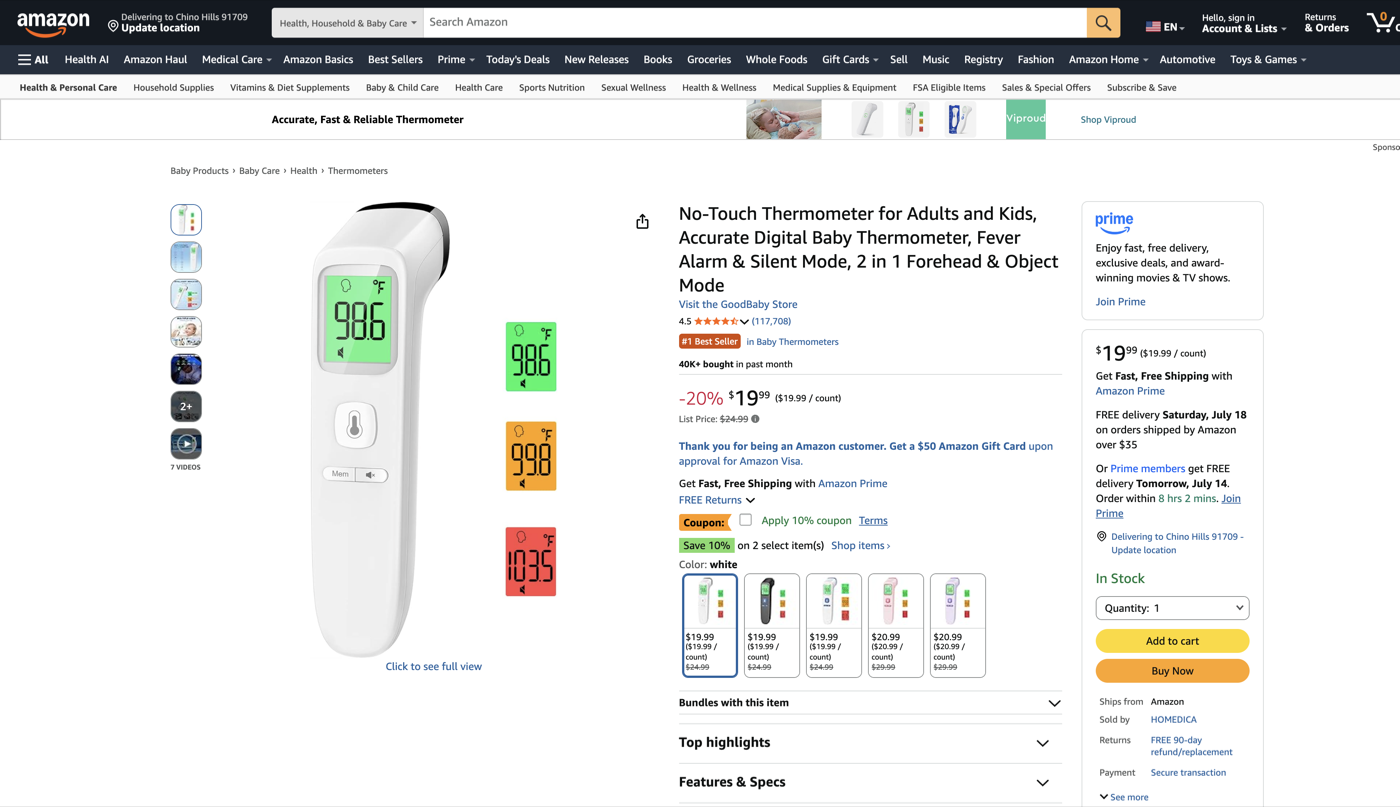 Product page Buy Box area with Apply 10% coupon option